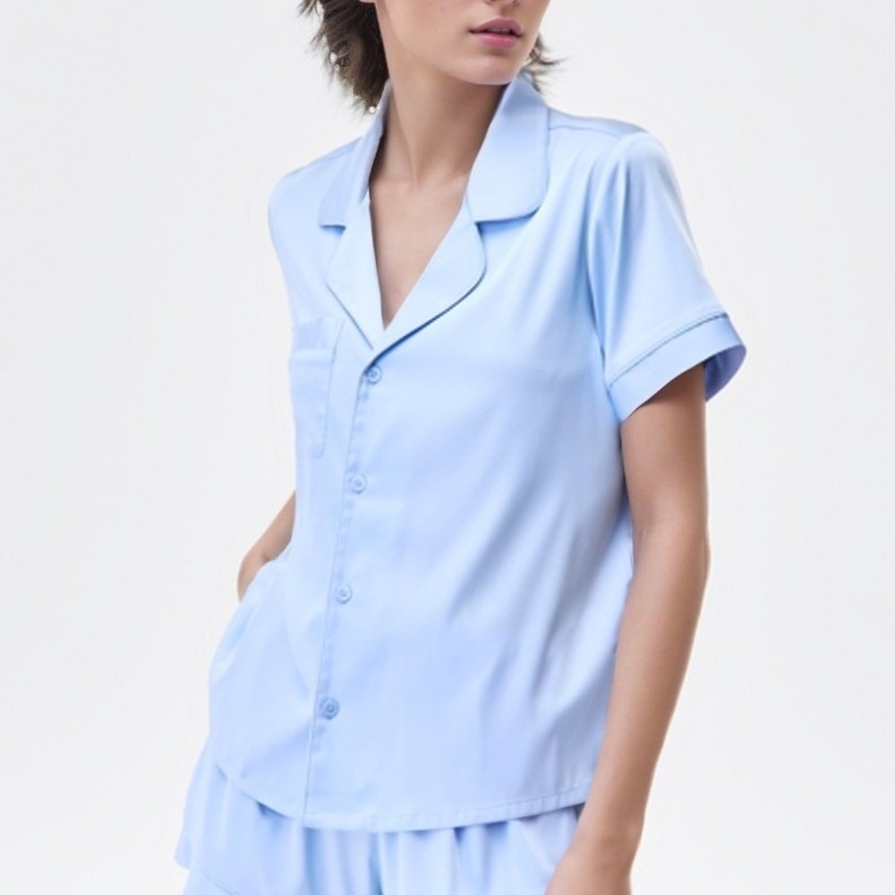 INC International Concepts Women 2 Piece Pajama Set Blue XXL Satin Sleepwear NWT